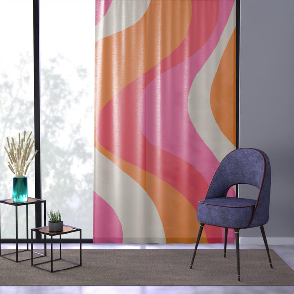 Retro 60s Groovy Hippie Swirl Mid Century Mod Pink & Orange Sheer Window Curtain | lovevisionkarma.com