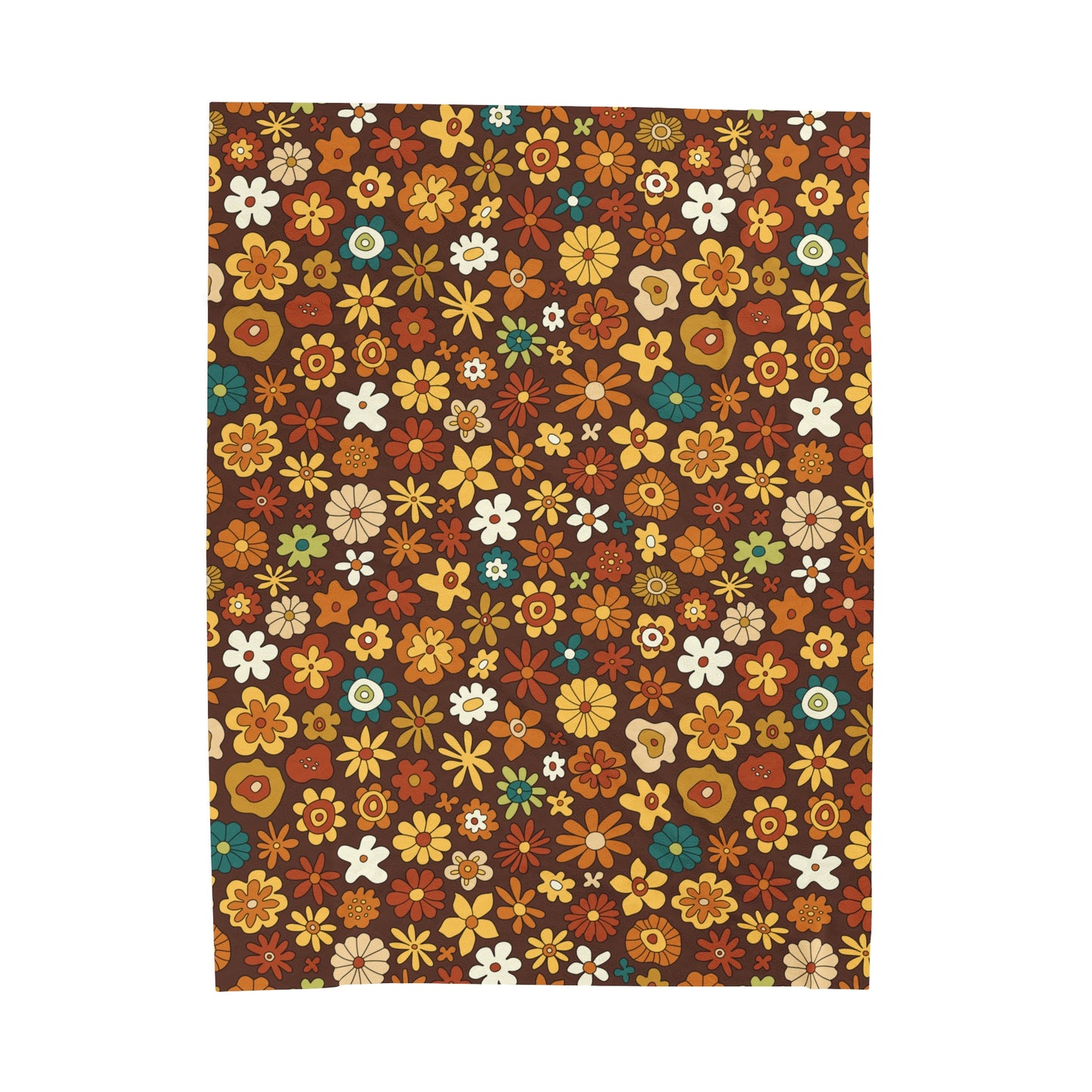 Retro 60s 70s Groovy Floral MCM Boho Brown Lightweight Velveteen Blanket