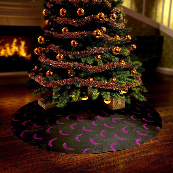 Bat Goth Christmas Purple & Distressed Black Halloween Tree Skirt