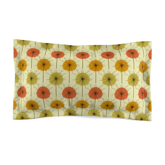 Retro 60s 70s Mid Century Mod Dandelion Green, Orange & Yellow Pillow Sham