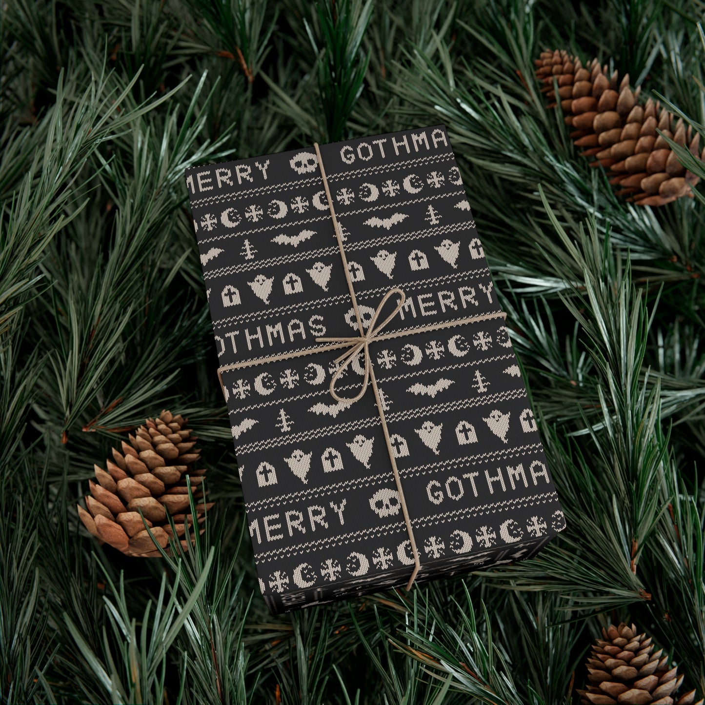 Goth Christmas Ugly Sweater Inspired, Gothmas & Kitschy Creepmas Black Eco-Friendly Holiday Gift Wrap