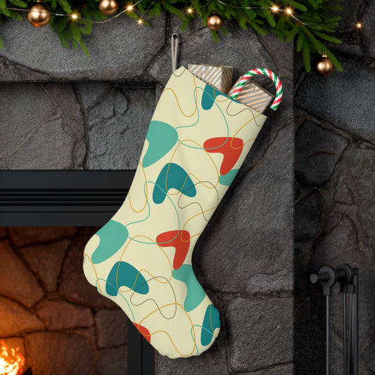 Retro 50s Atomic Boomerang Mid Century Modern Orange, Blue & Cream Christmas Stocking