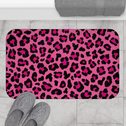 Pink Leopard Animal Print Cheetah Spots Bath Mat | lovevisionkarma.com