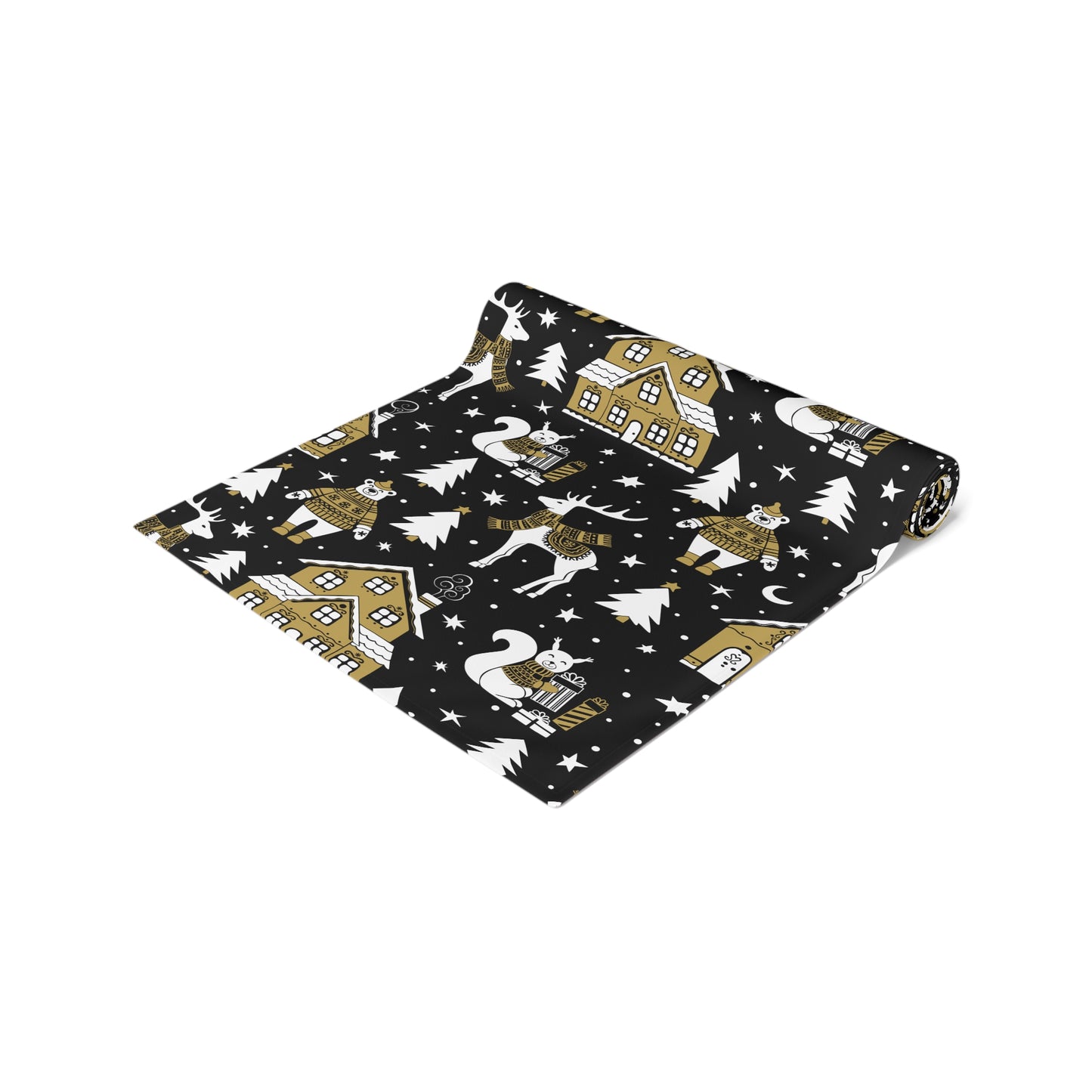 Nordic Christmas Scene MCM Scandi Black, White and Beige Holiday Table Runner