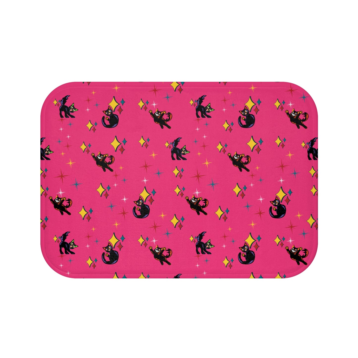 Retro Atomic Kitsch Cats Mid Century Mod Pink Bath Mat