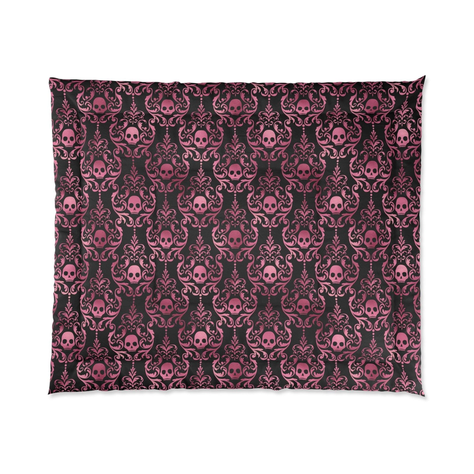 Goth Pink Skull Damask Halloween Glam Goth Black Comforter | lovevisionkarma.com