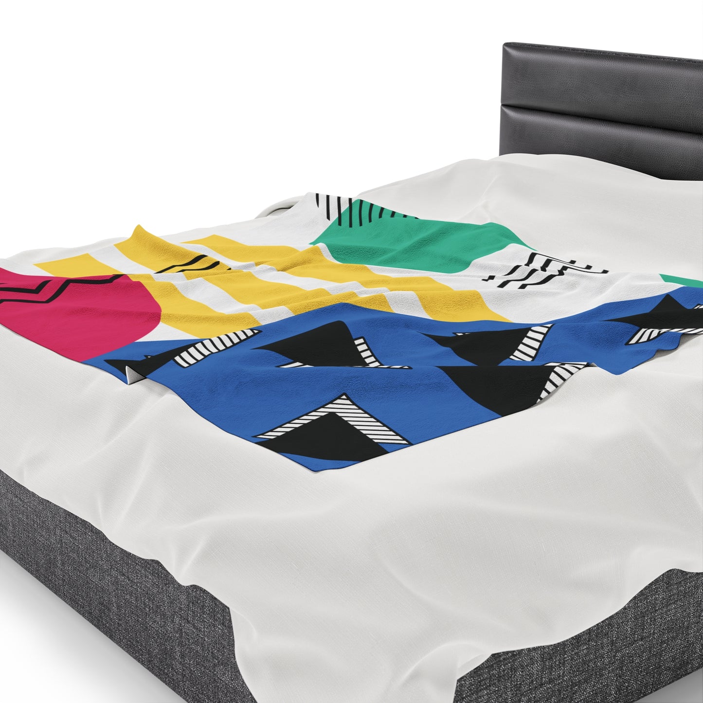 Retro 80's 90's Memphis Geometric, Throwback Aesthetic Multicolor Lightweight Velveteen Blanket