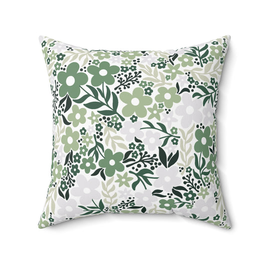 Retro Minimalist Scandi Floral Cottagecore MCM Green Throw Pillow