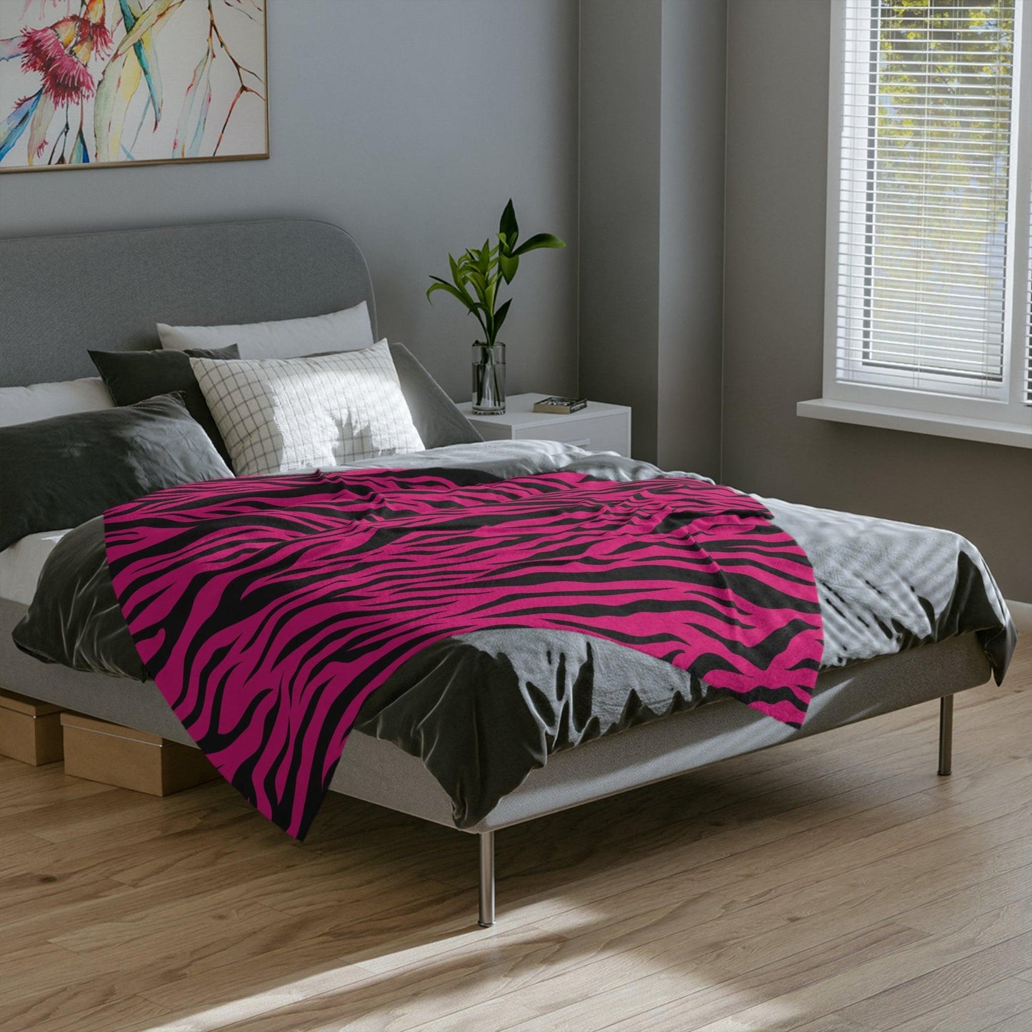 Pink Tiger Stripe Animal Print Velveteen Minky Blanket | lovevisionkarma.com