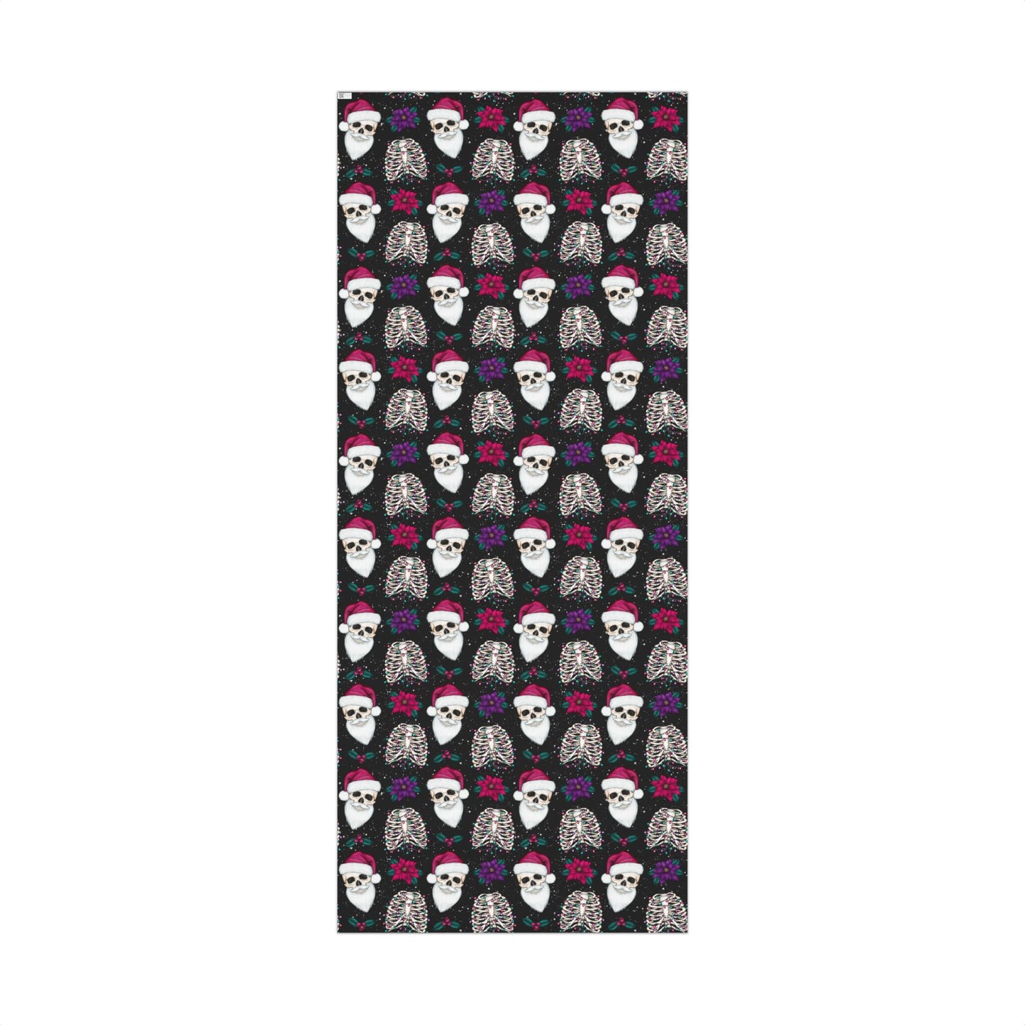 Santa Skull Goth Christmas Eco-Friendly Black Wrapping Paper, Kitschy Creepmas Whimsigoth