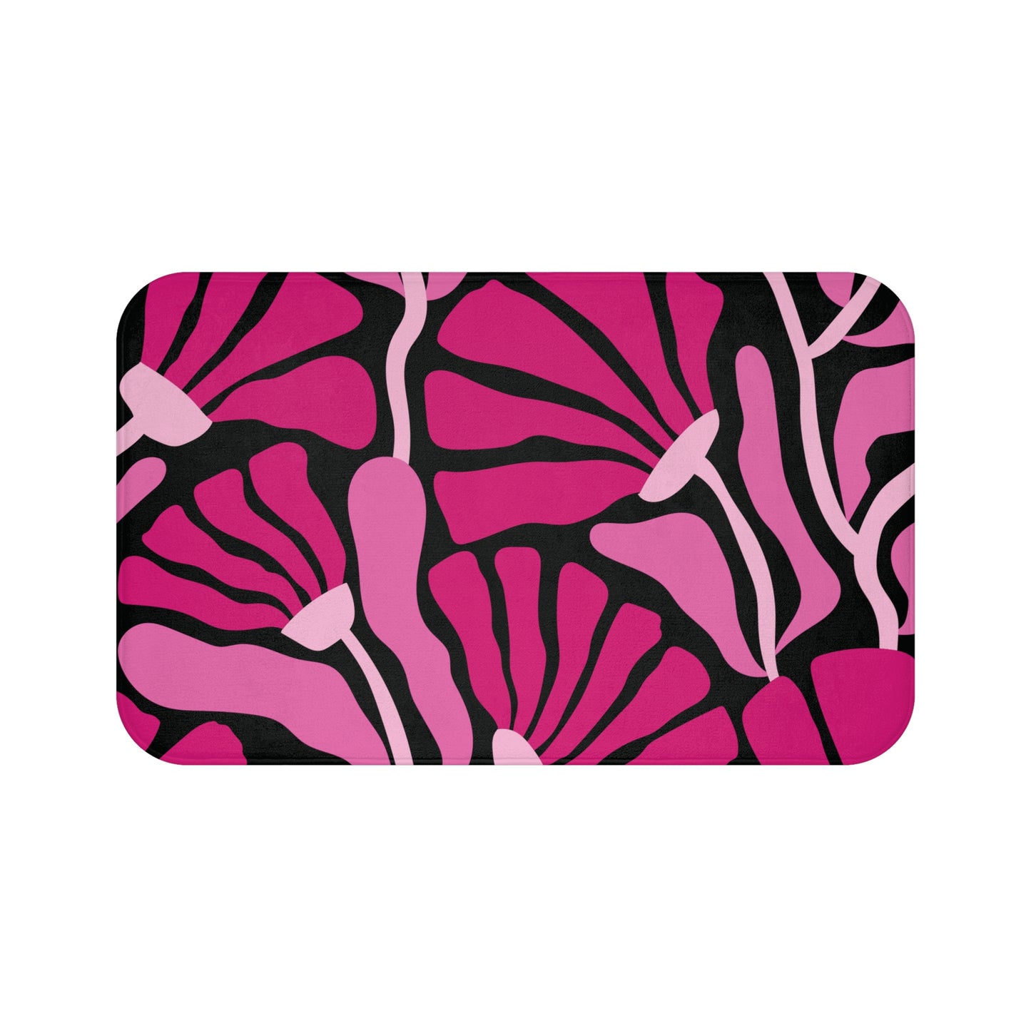 Groovy Mod Minimalist Flowers MCM Black & Pink Bath Mat