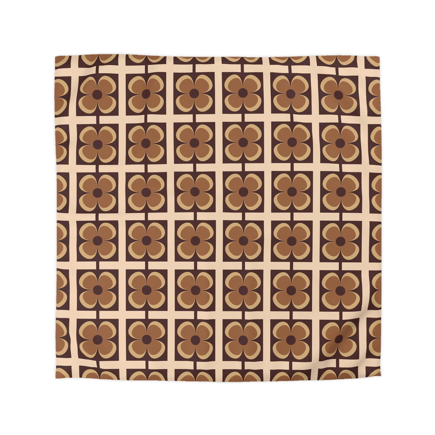 Retro 60s 70s Flowers Geometric Mid Century Modern Brown Duvet Cover