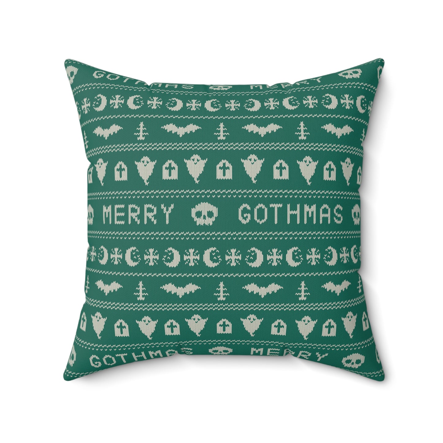 Goth Christmas Ugly Sweater Inspired, Gothmas & Kitschy Creepmas Green Throw Pillow