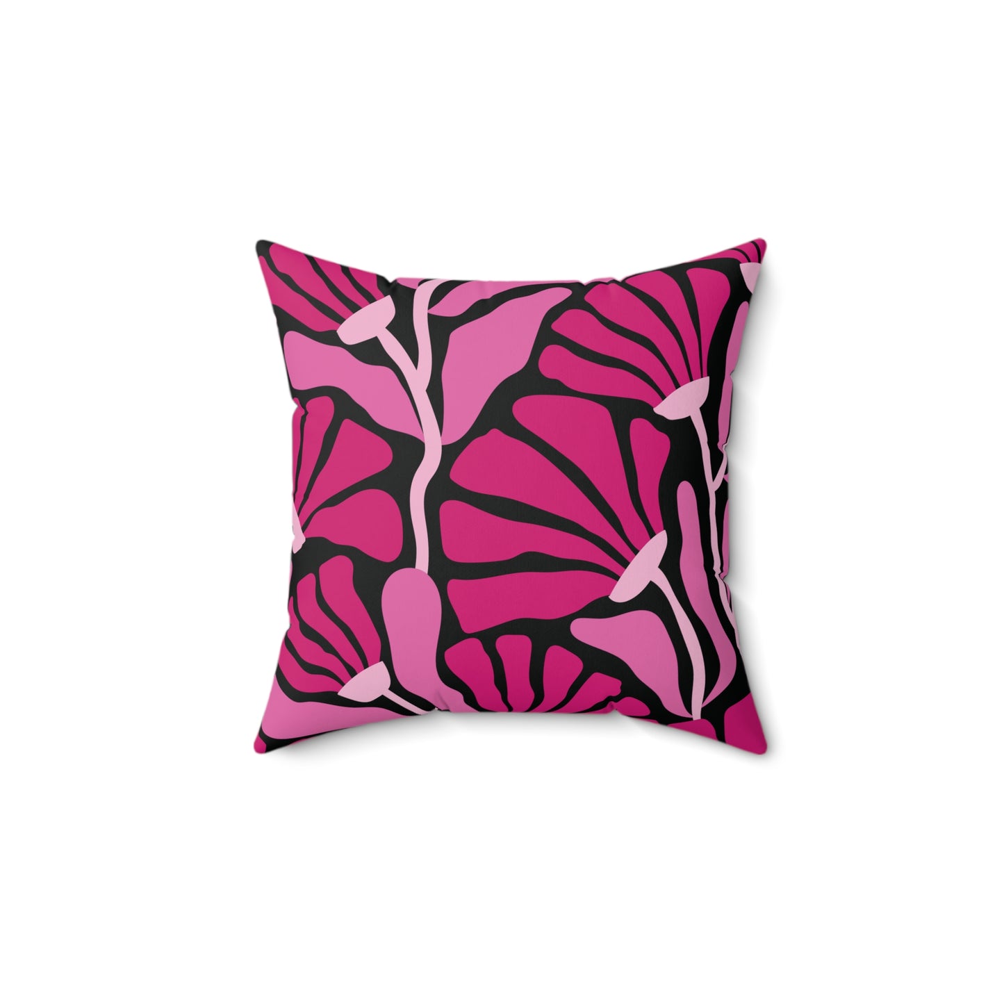 Groovy Mod Minimalist Flowers MCM Pink & Black Throw Pillow