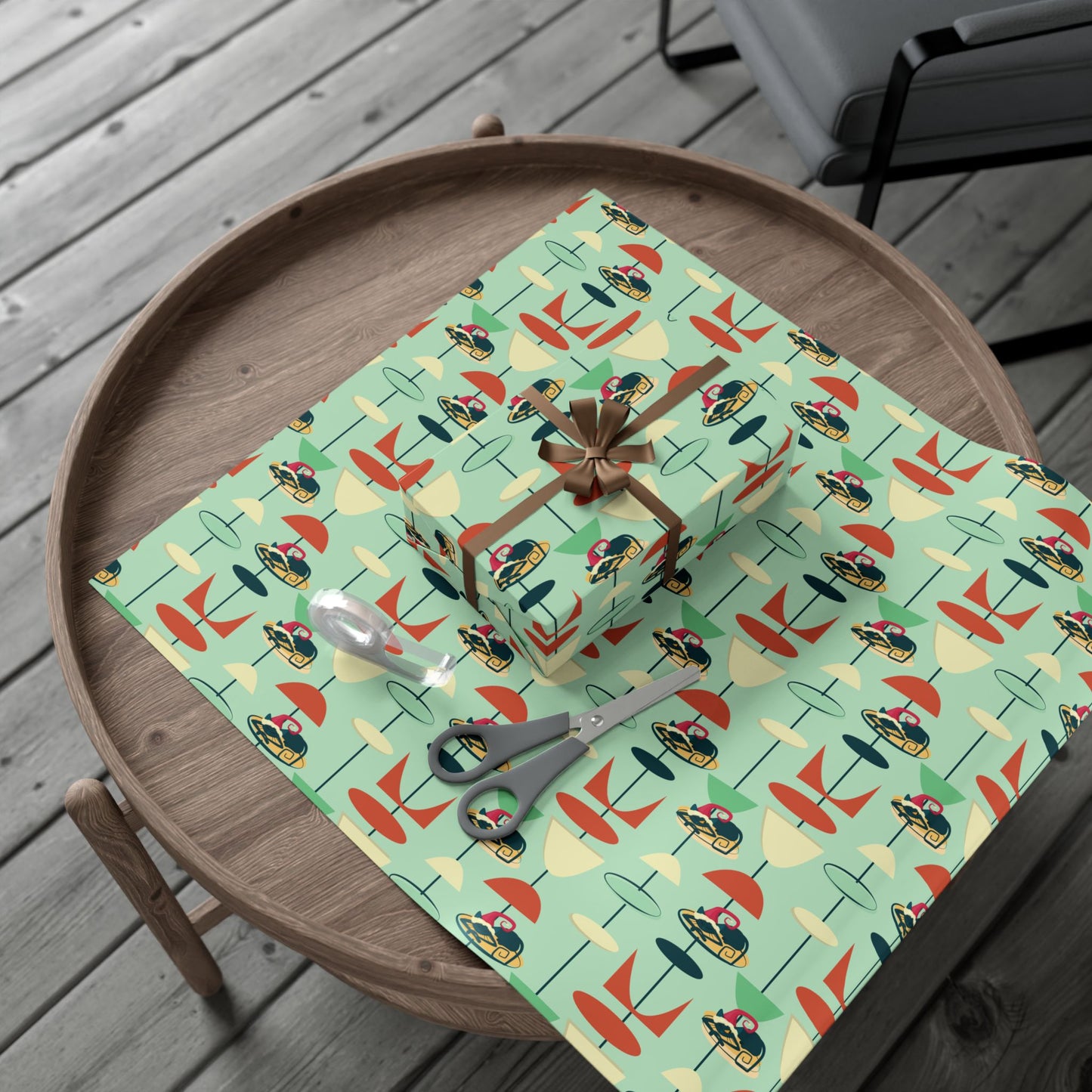 Retro 50's Atomic Cat Christmas Kitschy Mid Century Modern Green Eco-Friendly Wrapping Paper