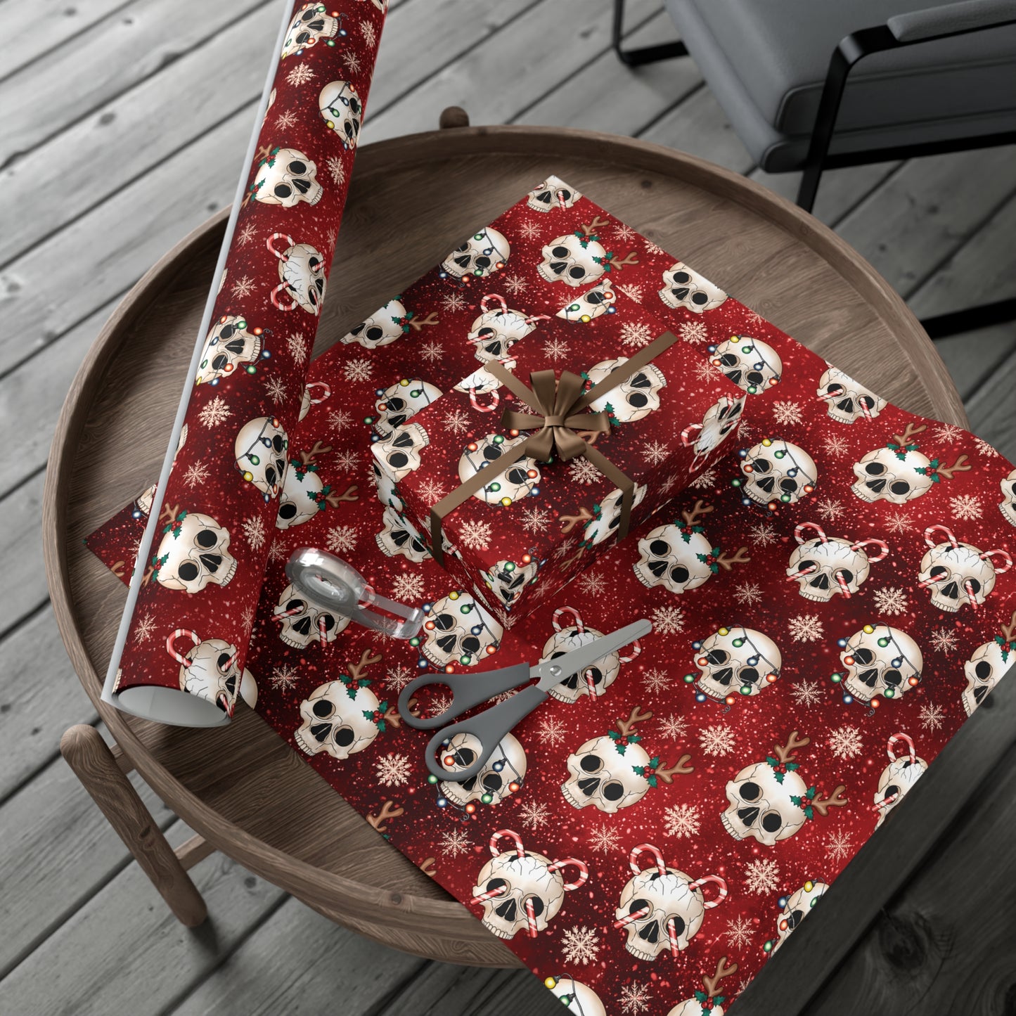 Goth Christmas Skulls Festive Red Creepmas Eco-Friendly Gift Wrap