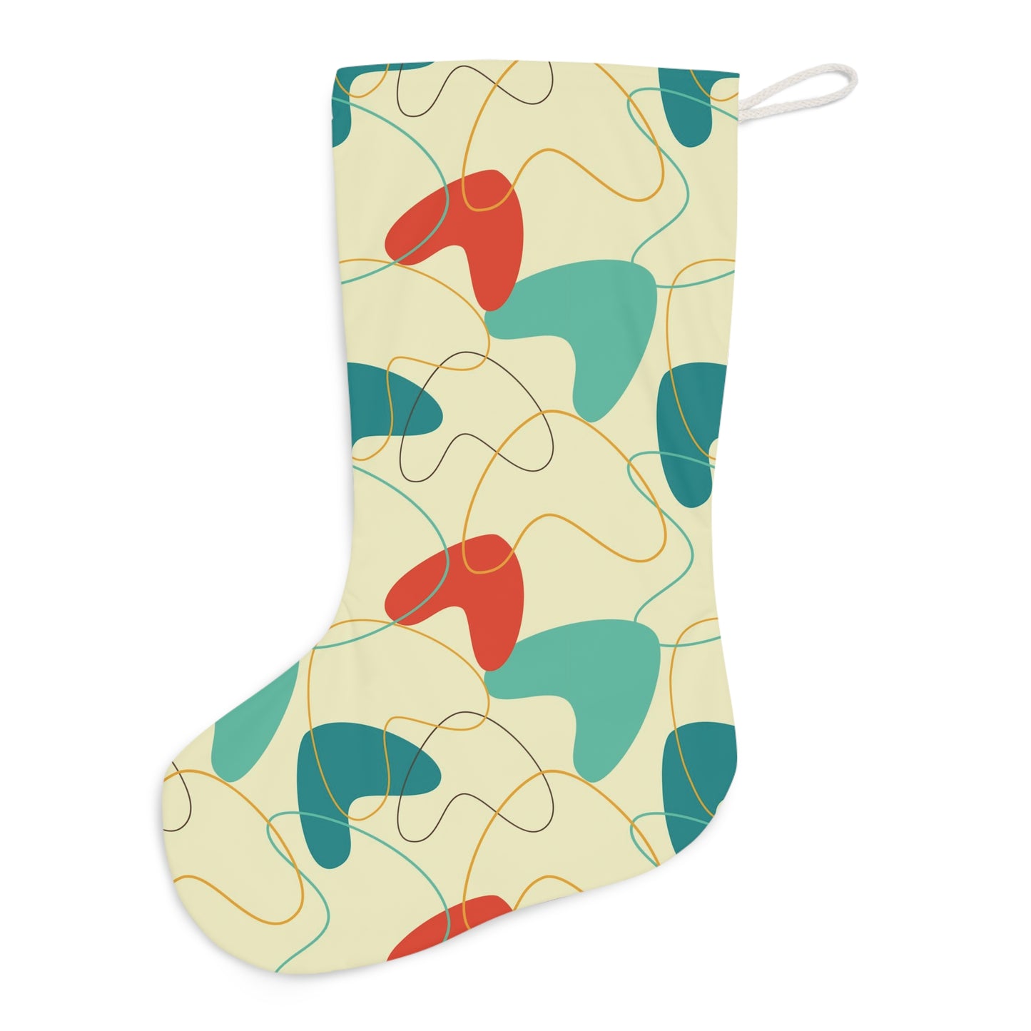 Retro 50s Atomic Boomerang Mid Century Modern Orange, Blue & Cream Christmas Stocking