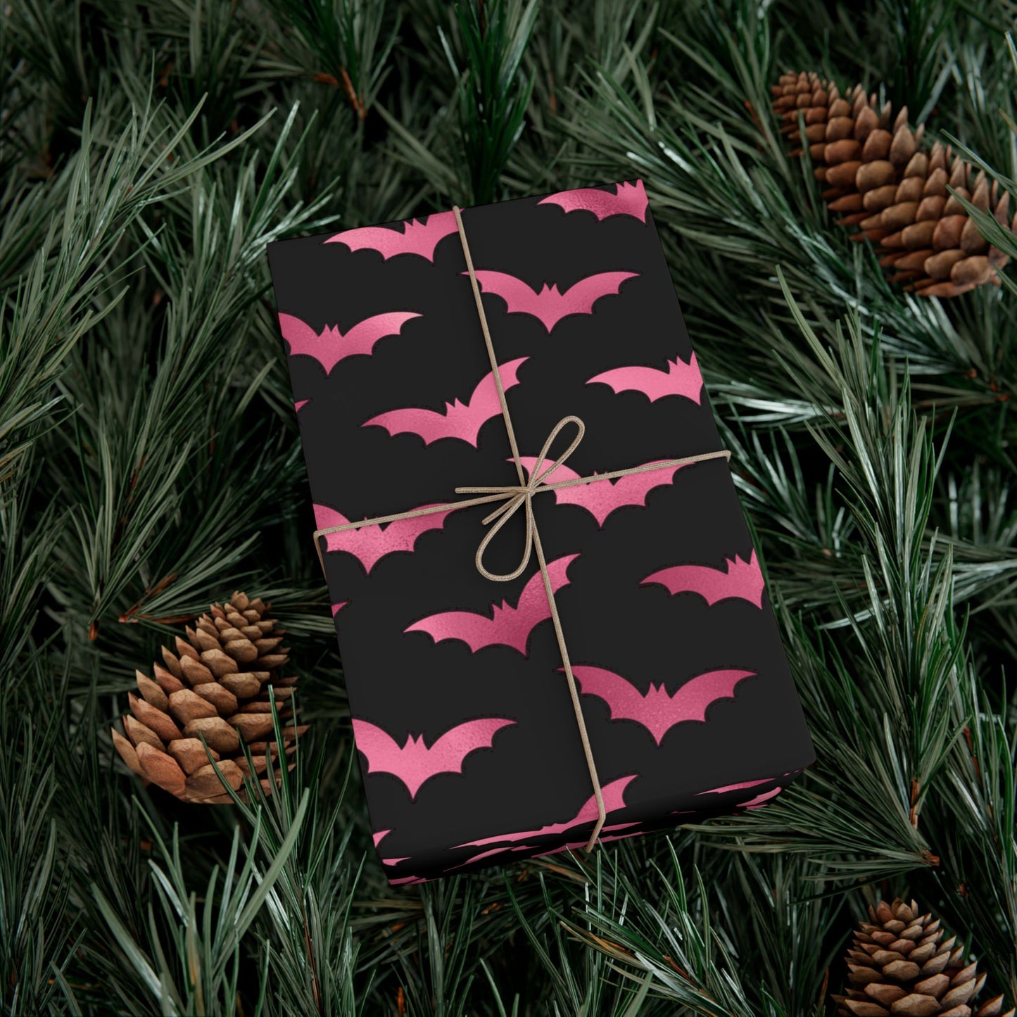 Pink Bats Halloween, Goth Christmas & Creepmas Glam Goth Black Eco-Friendly Gift Wrap Paper