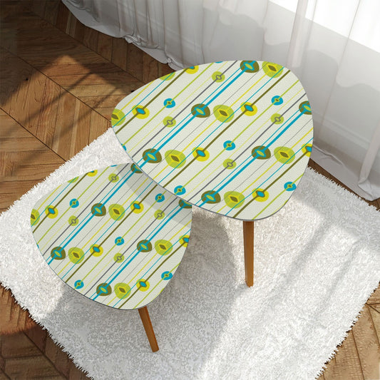 Retro 50s Lines and Orbs Mid Century Modern Blue & Green Nesting Accent Tables