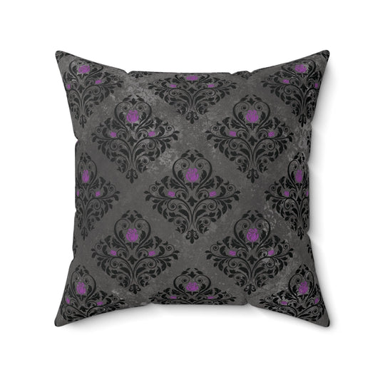 Dark Academia, Victorian Goth Damask Distressed Gray & Black Accent Pillow | lovevisionkarma.com