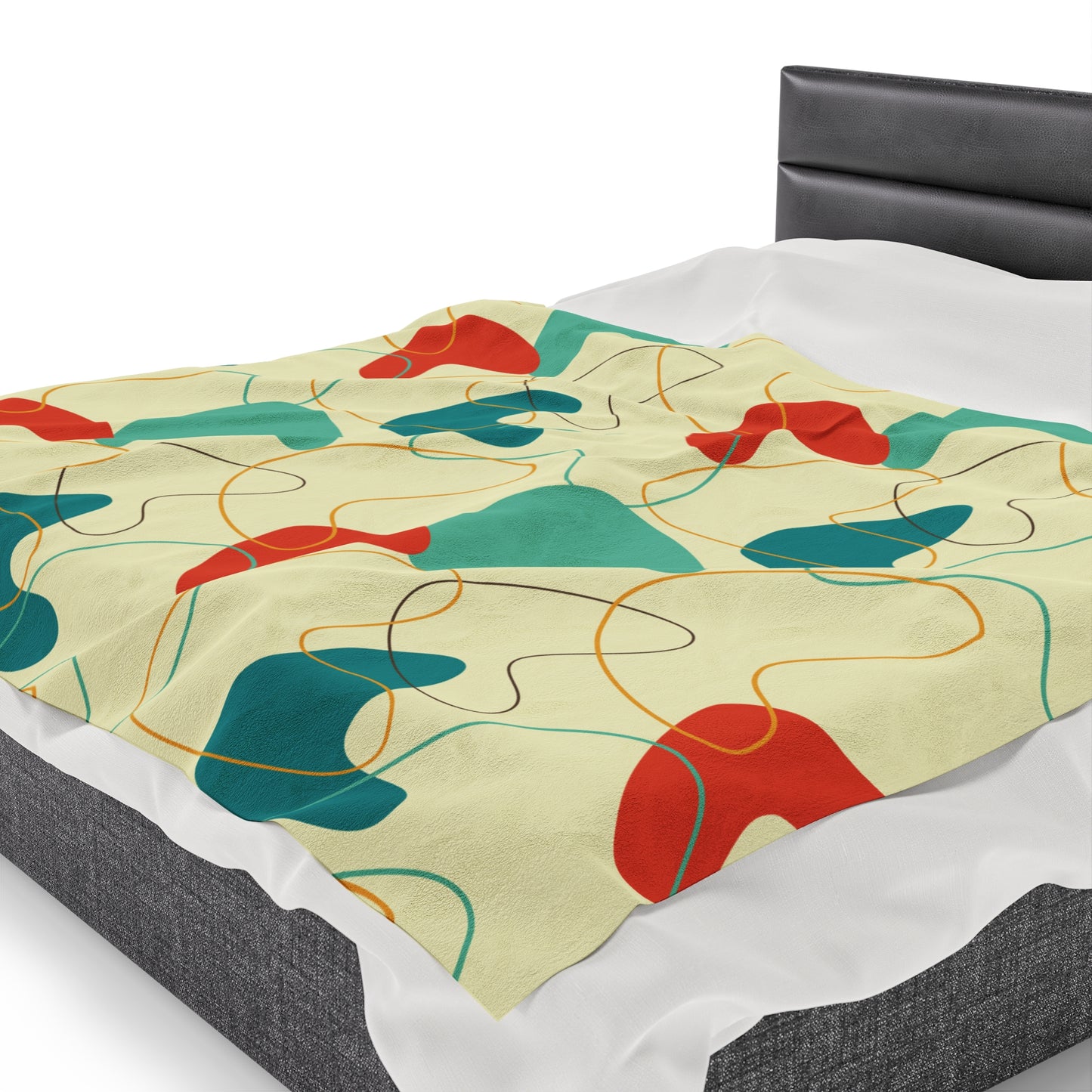 Retro 50's Atomic Boomerang Mid Century Mod Multicolor Velveteen Lightweight Blanket