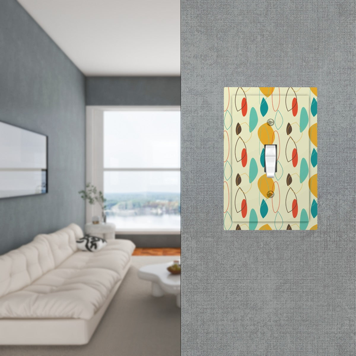Retro 50s Atomic Abstract Mid Century Modern Multicolor Single Toggle Light Switch Cover (1-Gang Wall Plate)