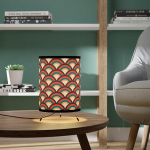 Retro Mid Century Mod Geometric Orange, Brown, Green & Cream Accent Lamp | lovevisionkarma.com