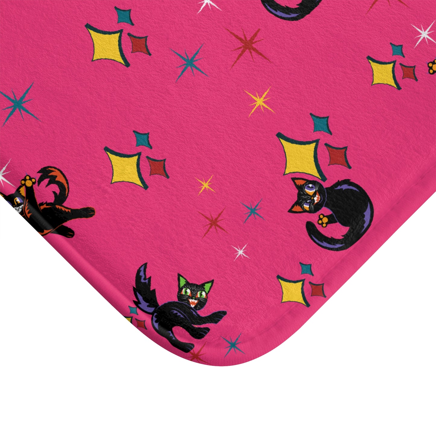 Retro Atomic Kitsch Cats Mid Century Mod Pink Bath Mat