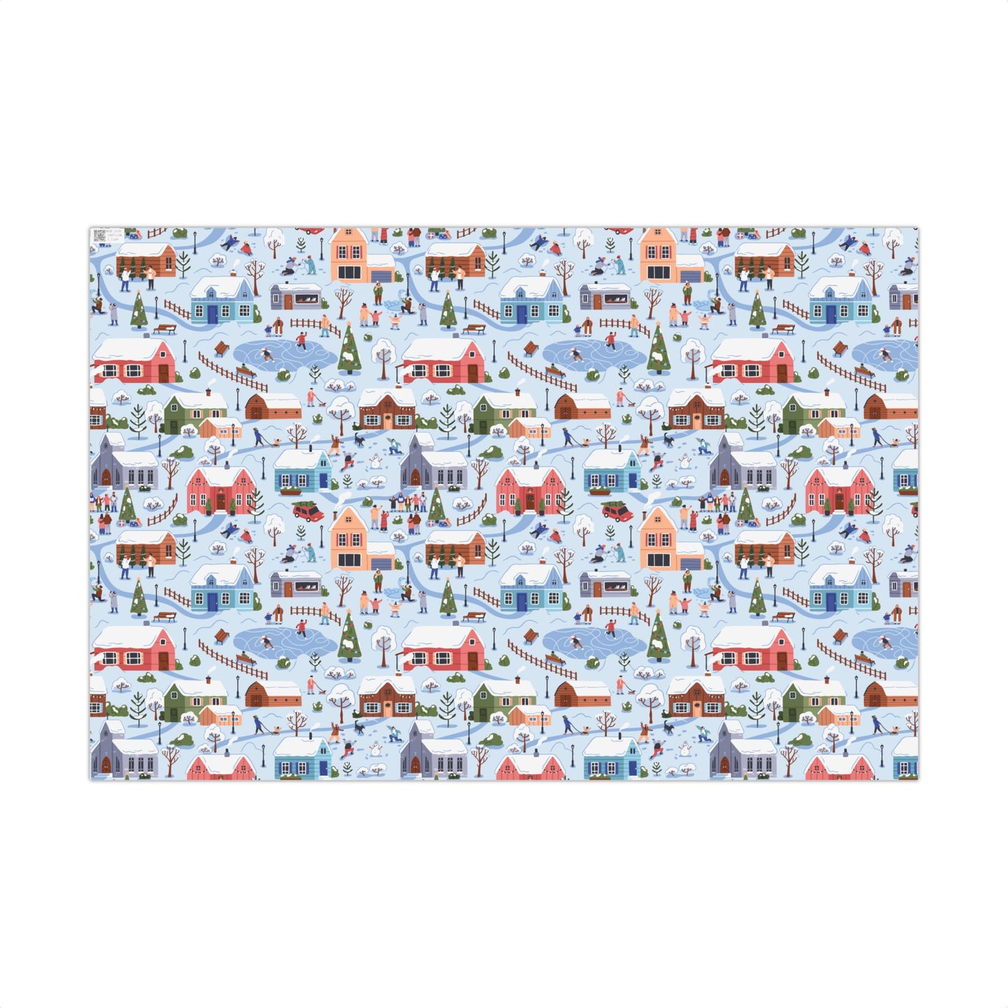 Small Town Christmas Village, Retro Vintage Winter Scene, Multicolor Eco-Friendly Gift Wrap