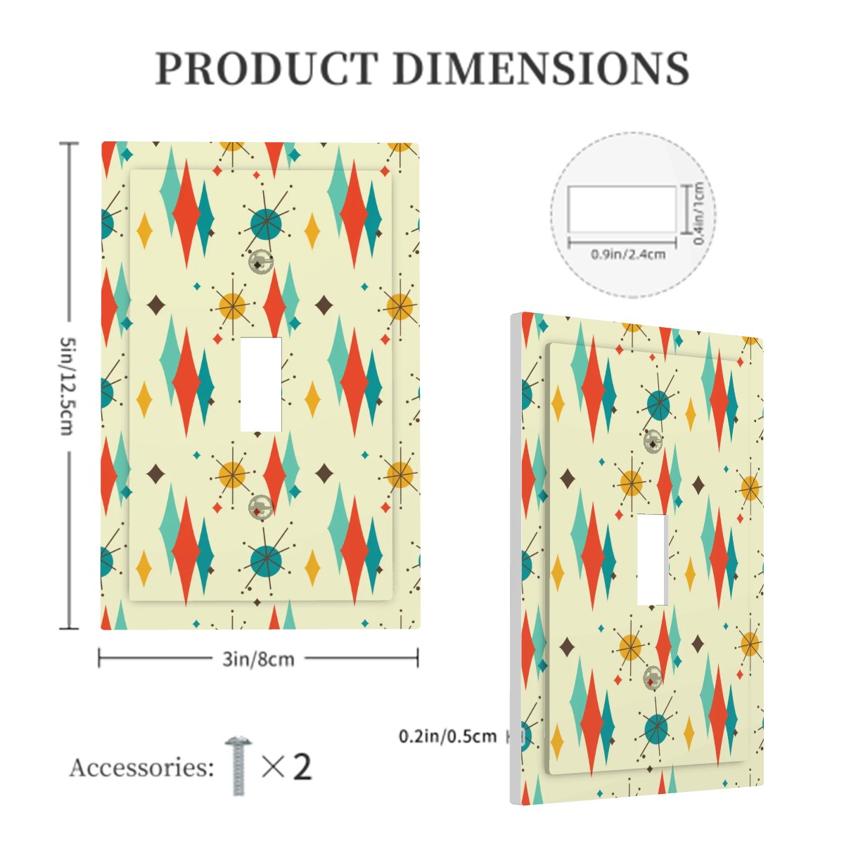 Retro 1950's Atomic Diamond and Starburst Mid Century Mod Colorful Single Toggle Light Switch Cover (1-Gang Wall Plate)
