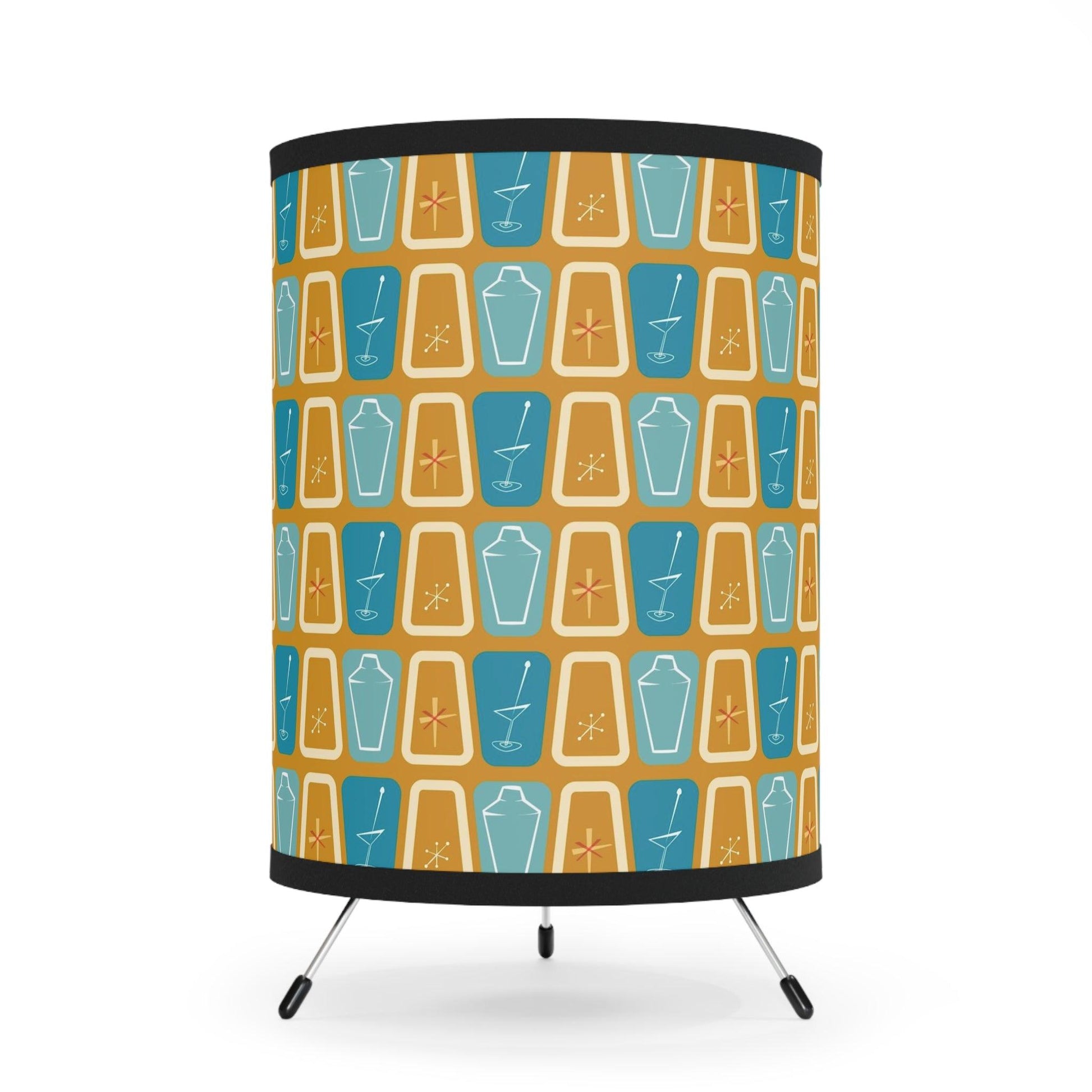 Retro 50s Atomic Burst & Cocktail Design MCM Mustard & Blue Tabletop Lamp | lovevisionkarma.com