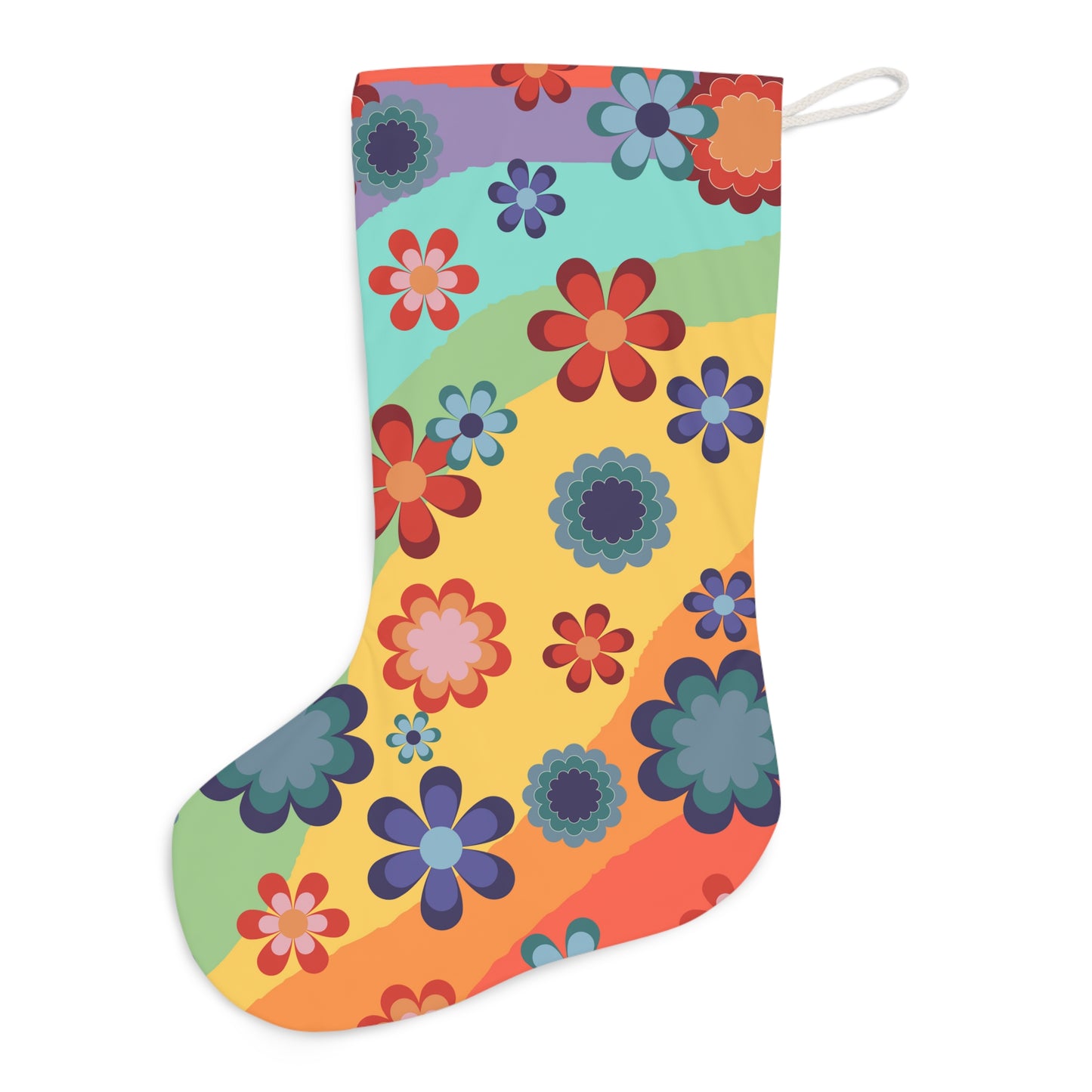 Groovy Floral Retro MCM Rainbow Hippie Christmas Stocking