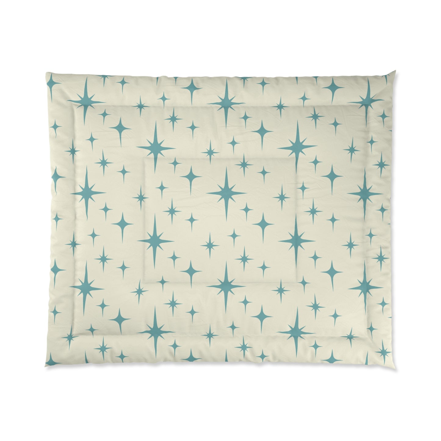 Retro 50s Atomic Starburst Mid Century Mod Blue and Off White Comforter