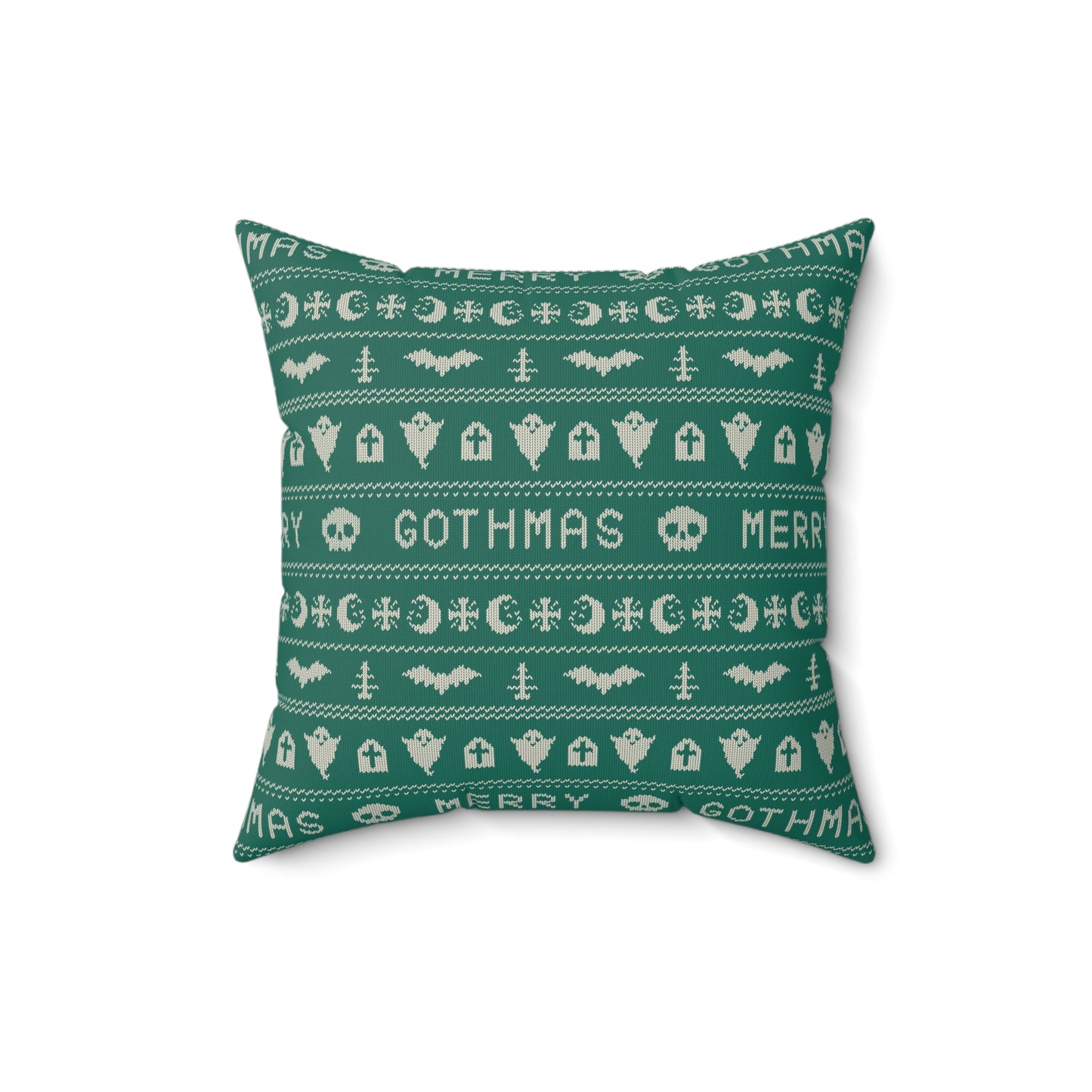 Goth Christmas Ugly Sweater Inspired, Gothmas & Kitschy Creepmas Green Throw Pillow