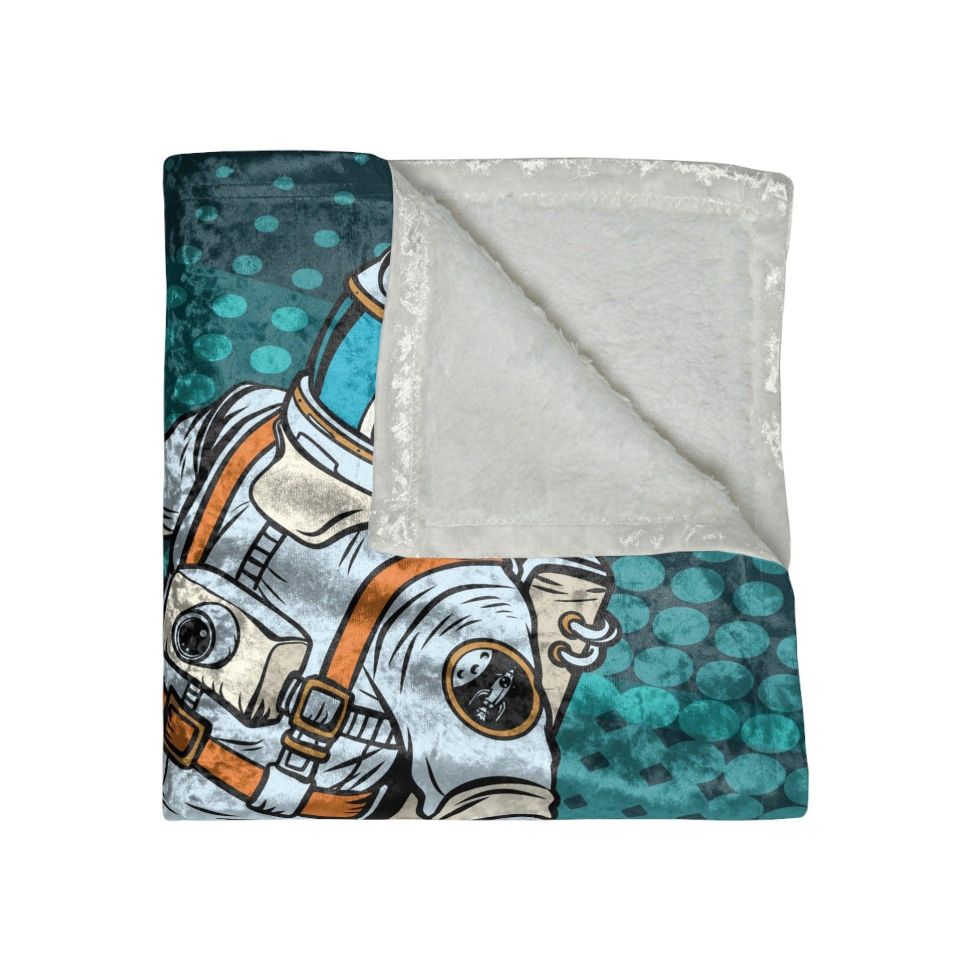 Astronaut Comic Pop Art "Stonks" Blue Crushed Velvet Blanket | lovevisionkarma.com