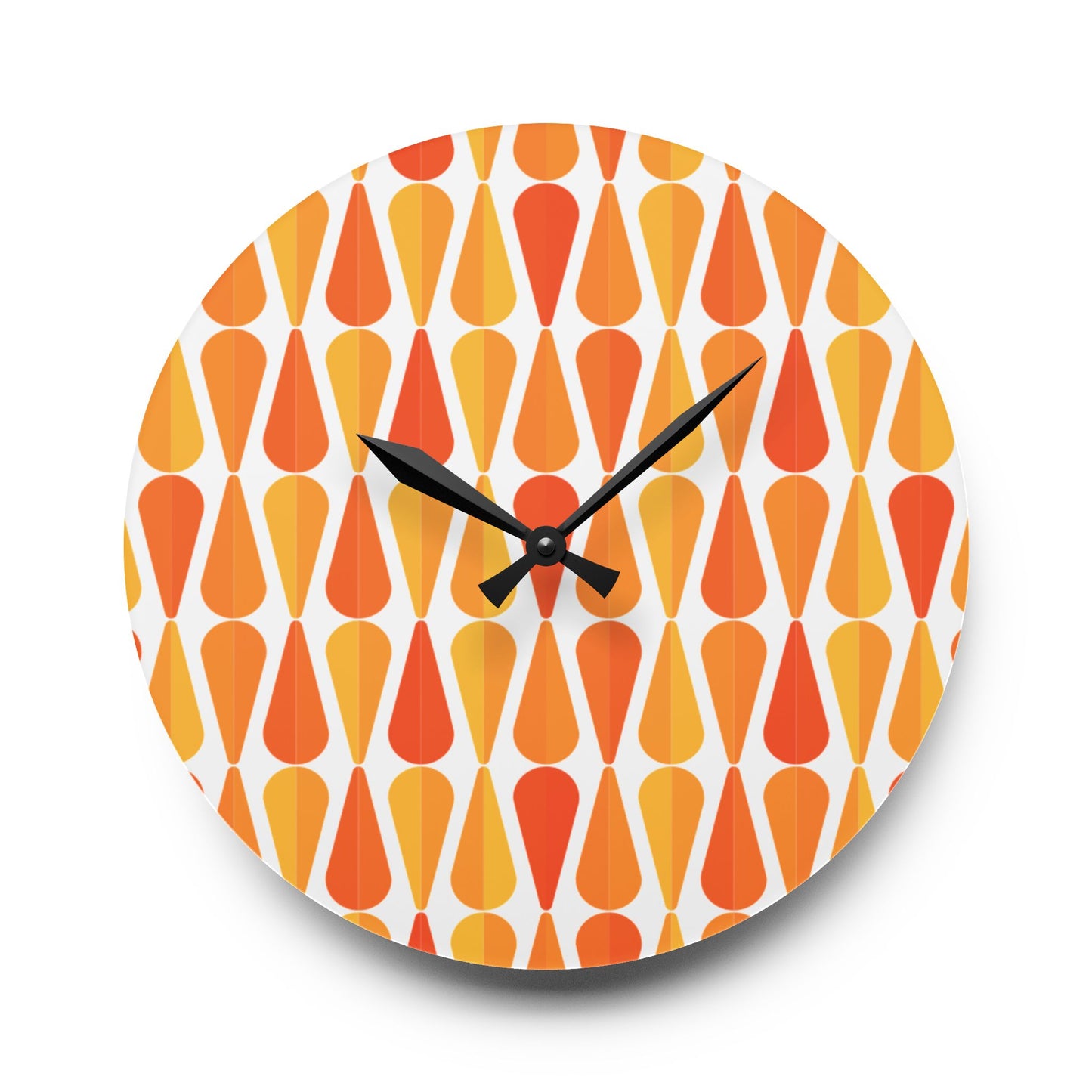 Retro 60s 70s Mid Century Modern Geometric Orange and Yellow Acrylic Wall Clock