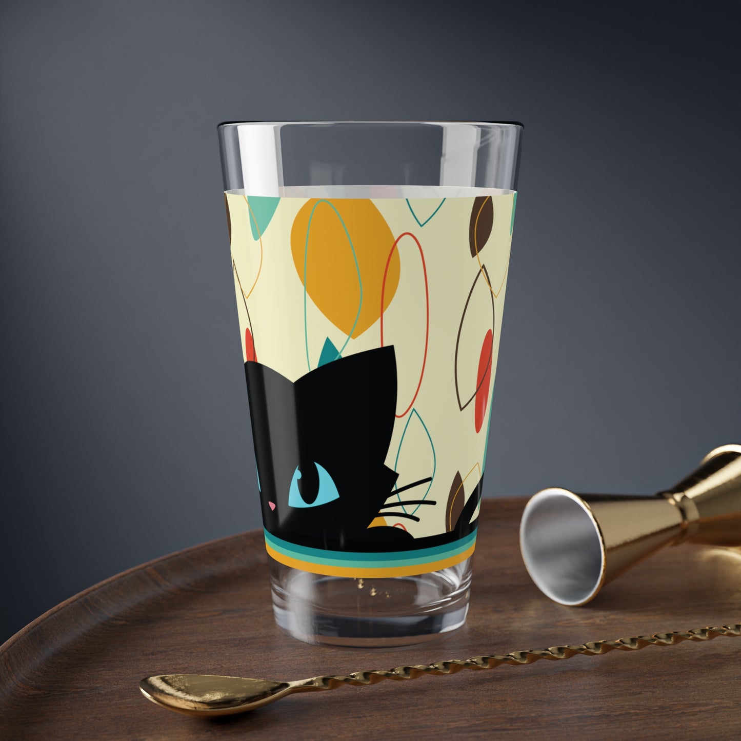 Retro 50s Atomic Black Cat Mid Century Modern Abstract Multicolor Pint Glass