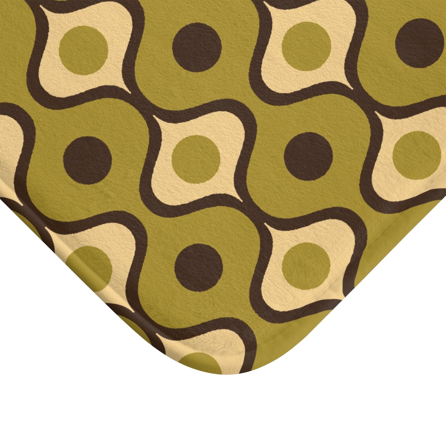 Retro 60s 70s Mid Century Geometric Waves Olive Green Bath Mat