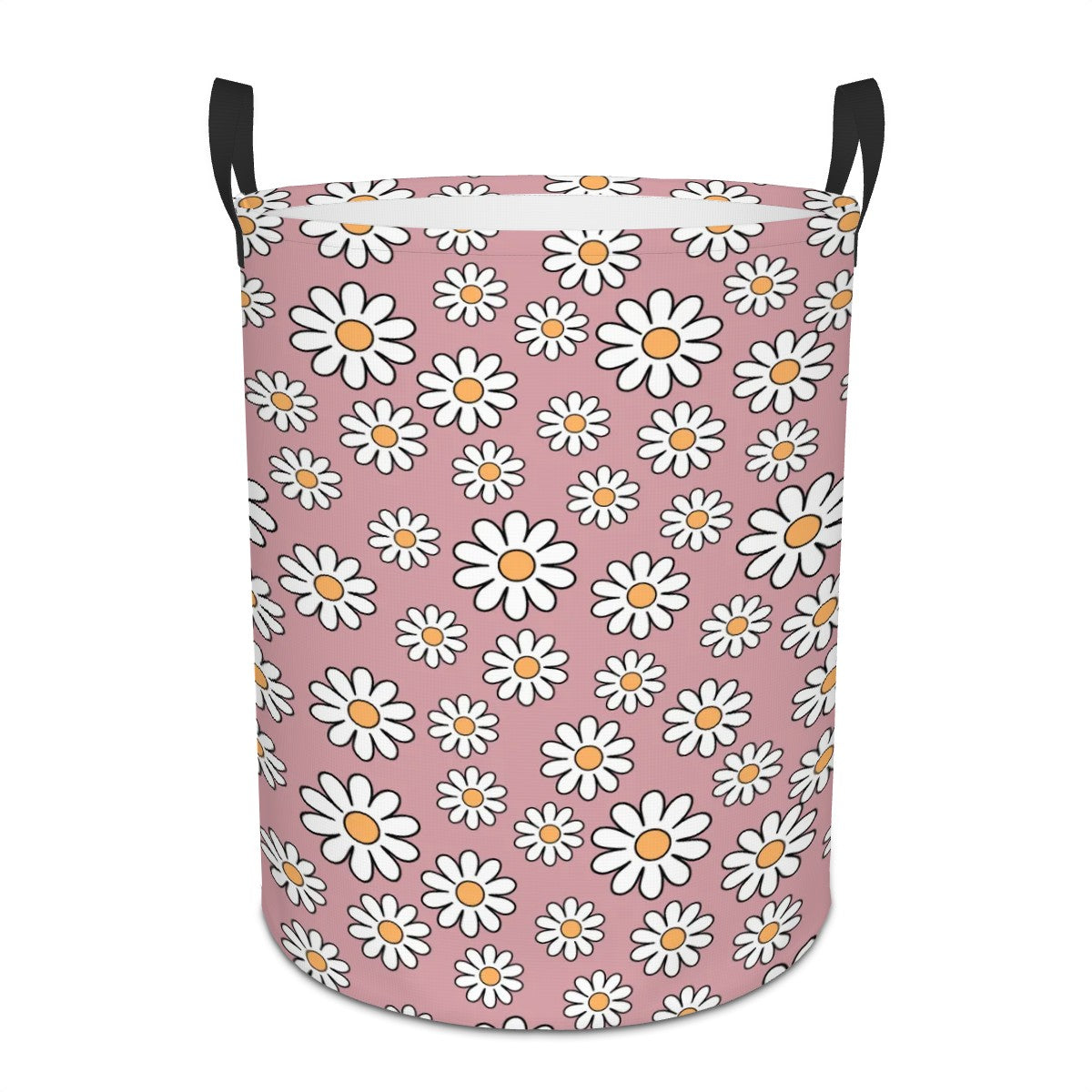 Retro 60s Boho Daisy Dusty Rose MCM Round Laundry Hamper