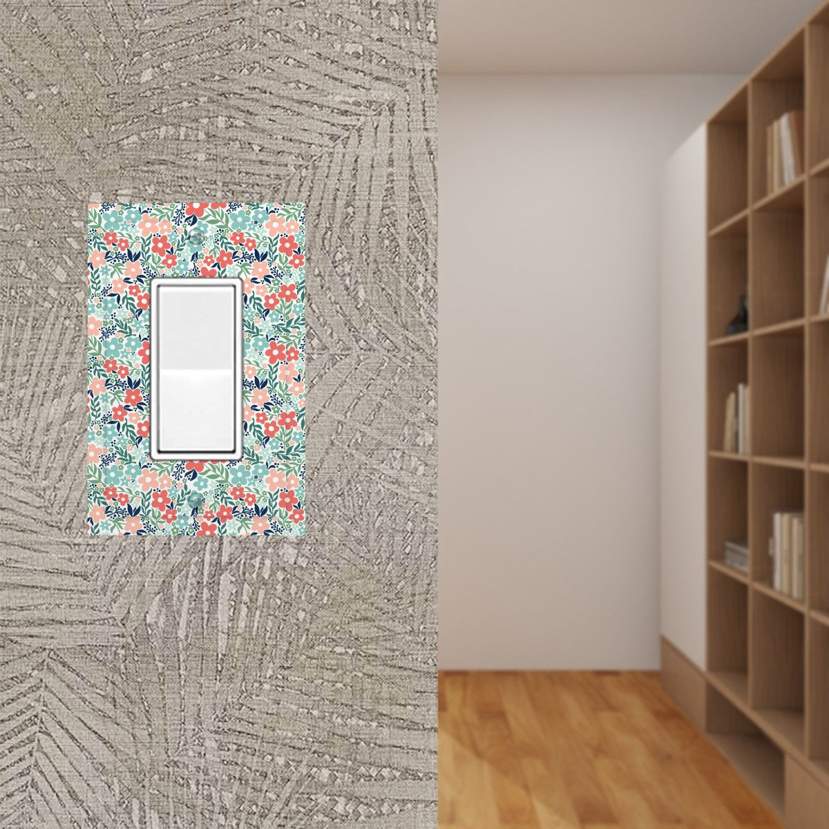 Retro Minimalist Scandi Flowers Cottagecore MCM Vintage Inspired Coral & Teal Rocker Light Switch Cover (1 Gang Wall Plate)