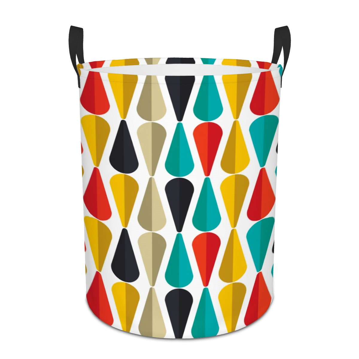 Retro 50s Mid Century Mod Bold Geometric Multicolor Round Laundry Hamper
