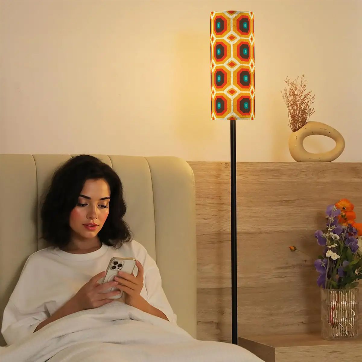 Retro 60s 70s Funky Mid Century Mod Geo Orange & Brown Floor Lamp