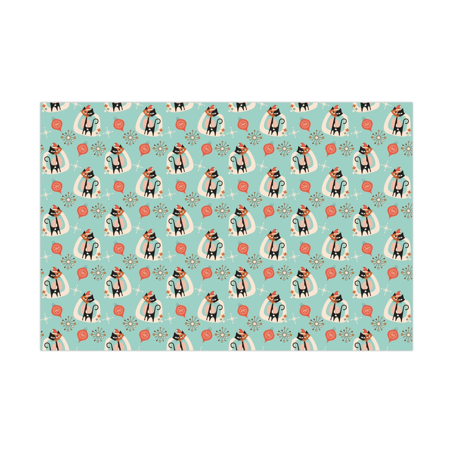 Retro 50's Atomic Cat & Starbursts Kitschy Christmas Mid Century Modern Blue Eco-Friendly Wrapping Paper