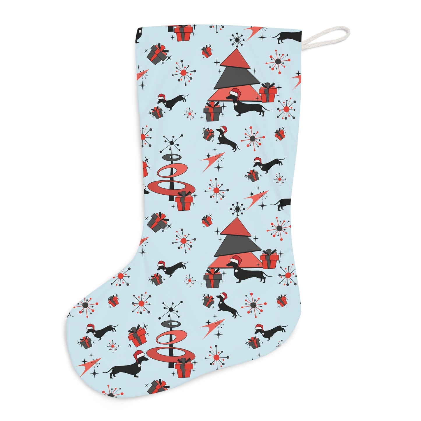 Retro 50's Atomic Dachshund Wiener Dog Mid Century Mod Light Blue Christmas Stocking