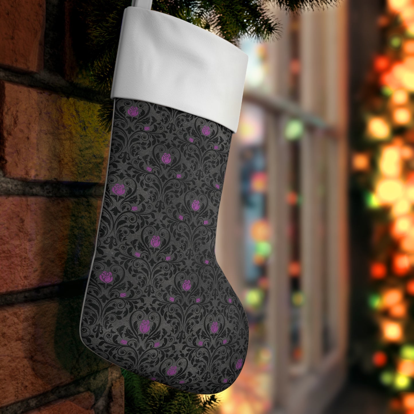 Victorian Goth Damask Purple & Black Dark Academia Christmas Stocking