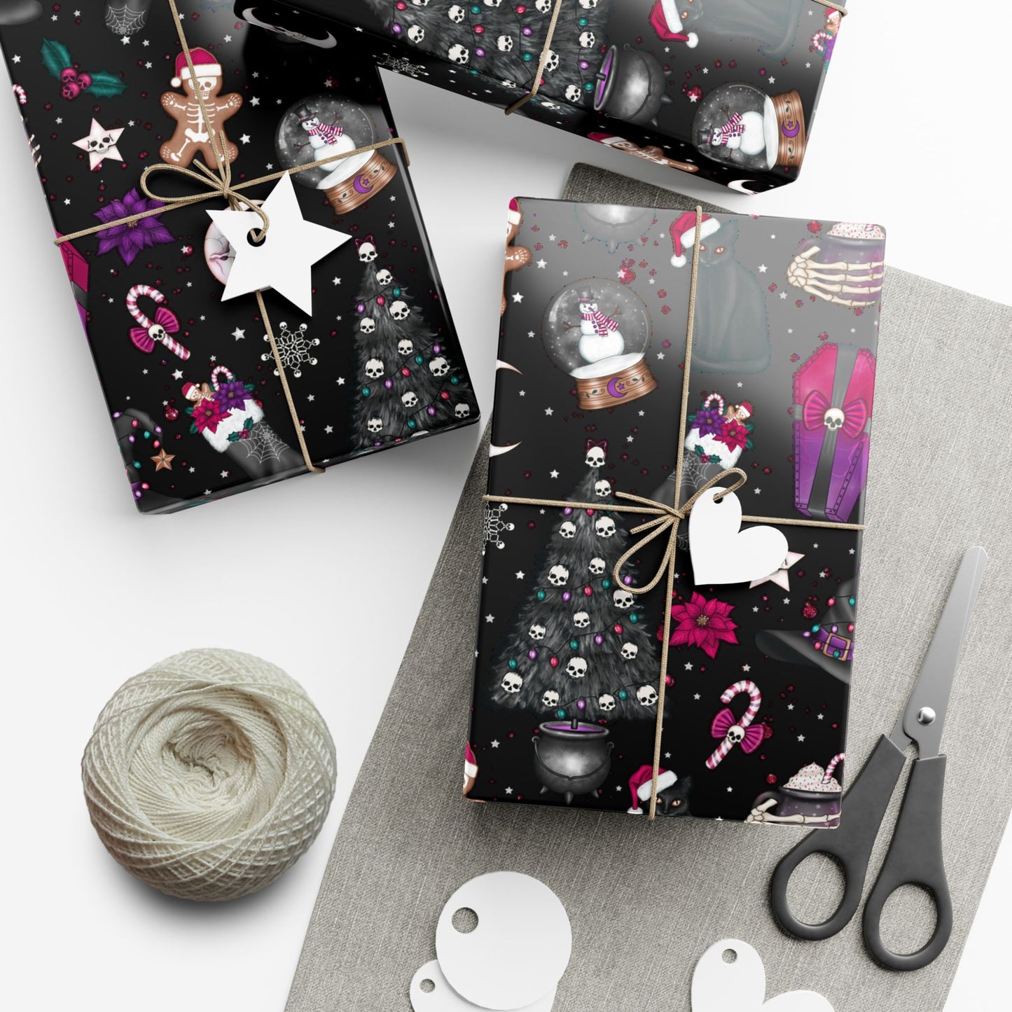 Kitschy Goth Christmas, Creepmas Whimsigoth Black Eco-friendly Gift Wrap
