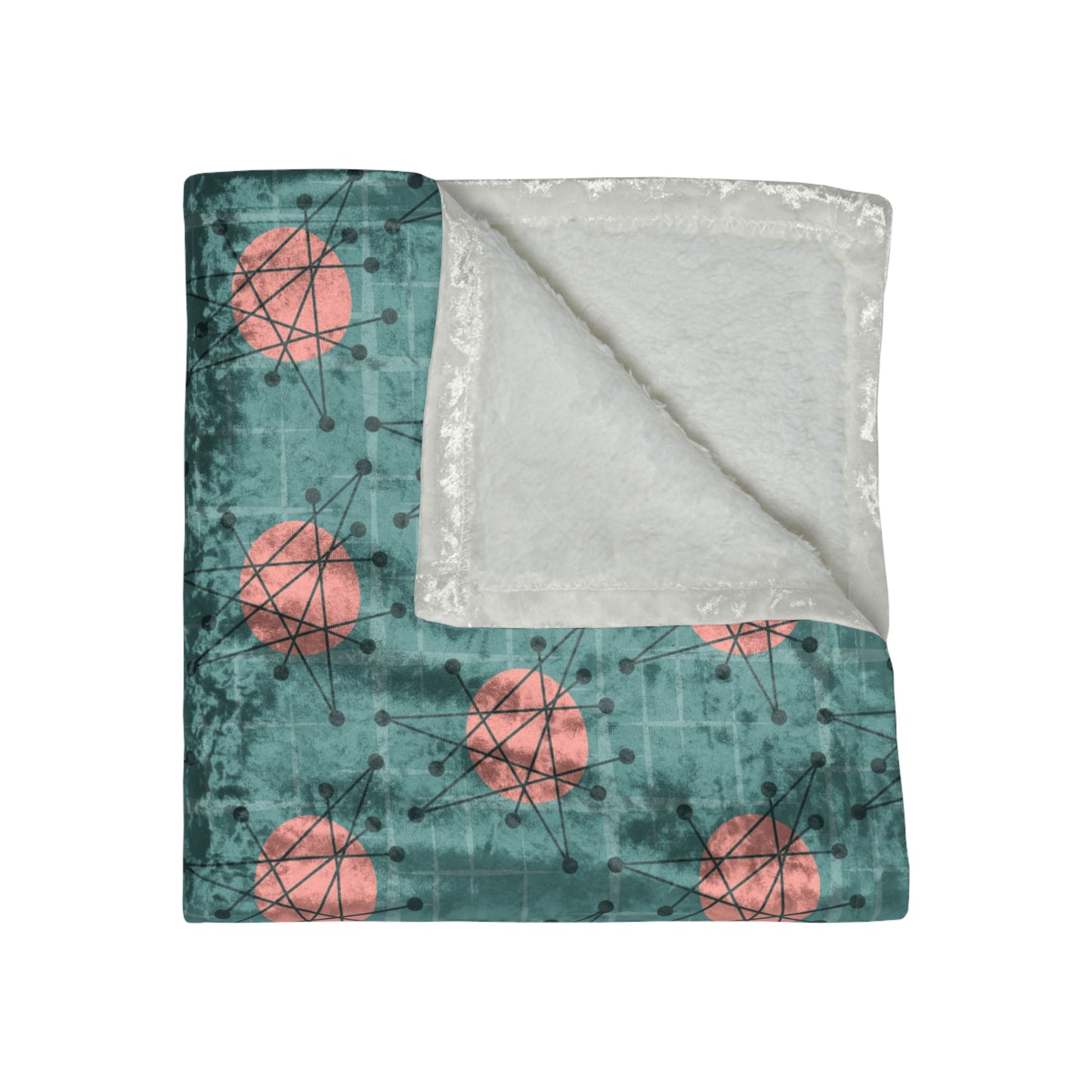 Retro 50's Atomic Burst Mid Century Mod Teal & Pink Crushed Velvet Blanket