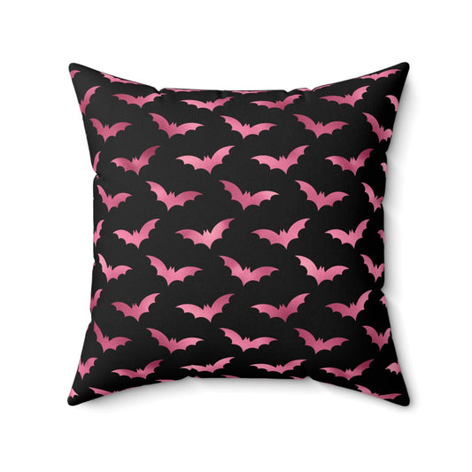 Pink Bats Halloween Glam Goth Black Pillow | lovevisionkarma.com
