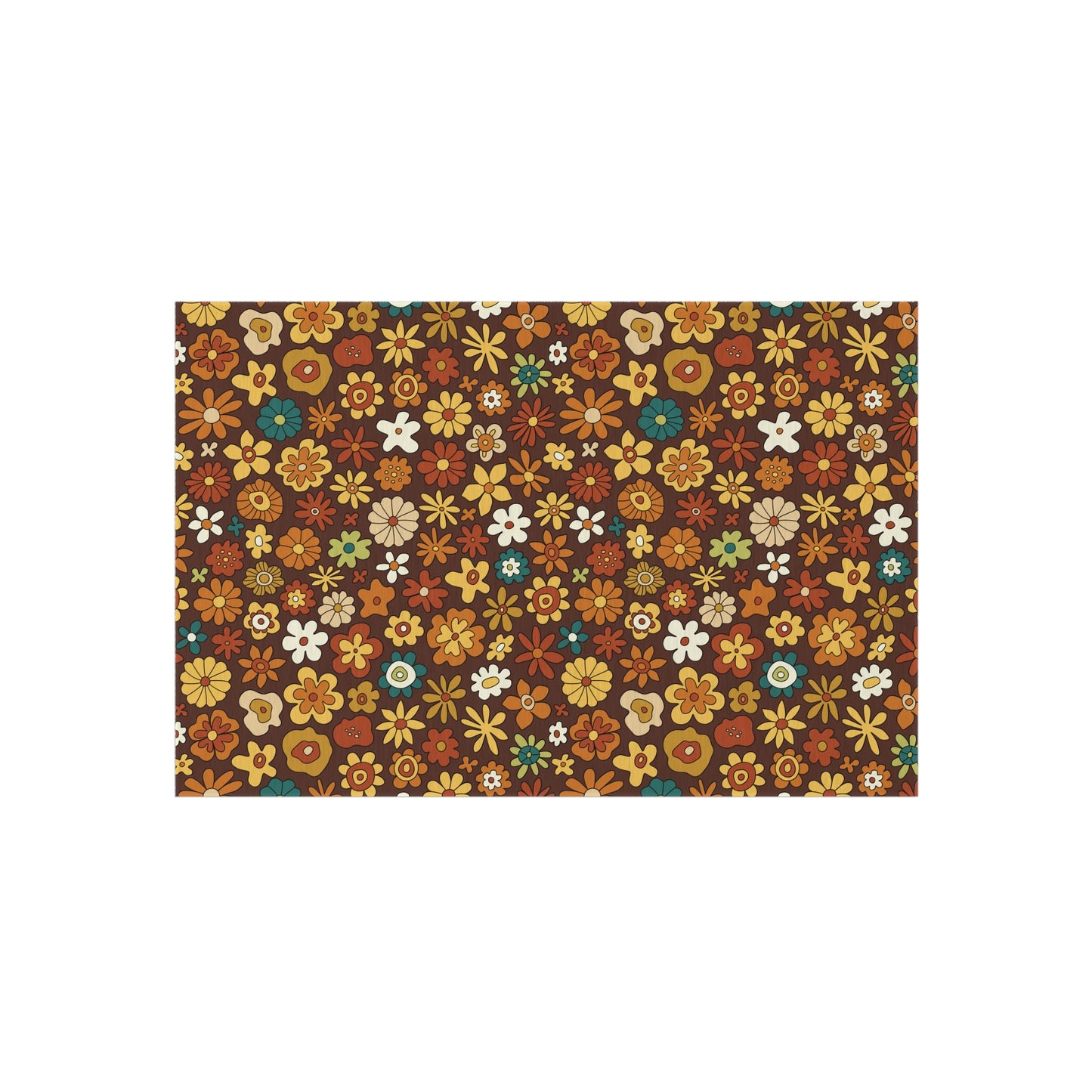 Retro 60s 70s Groovy Floral Mid Century Modern Brown Boho Anti-Slip Indoor/Outdoor Rug