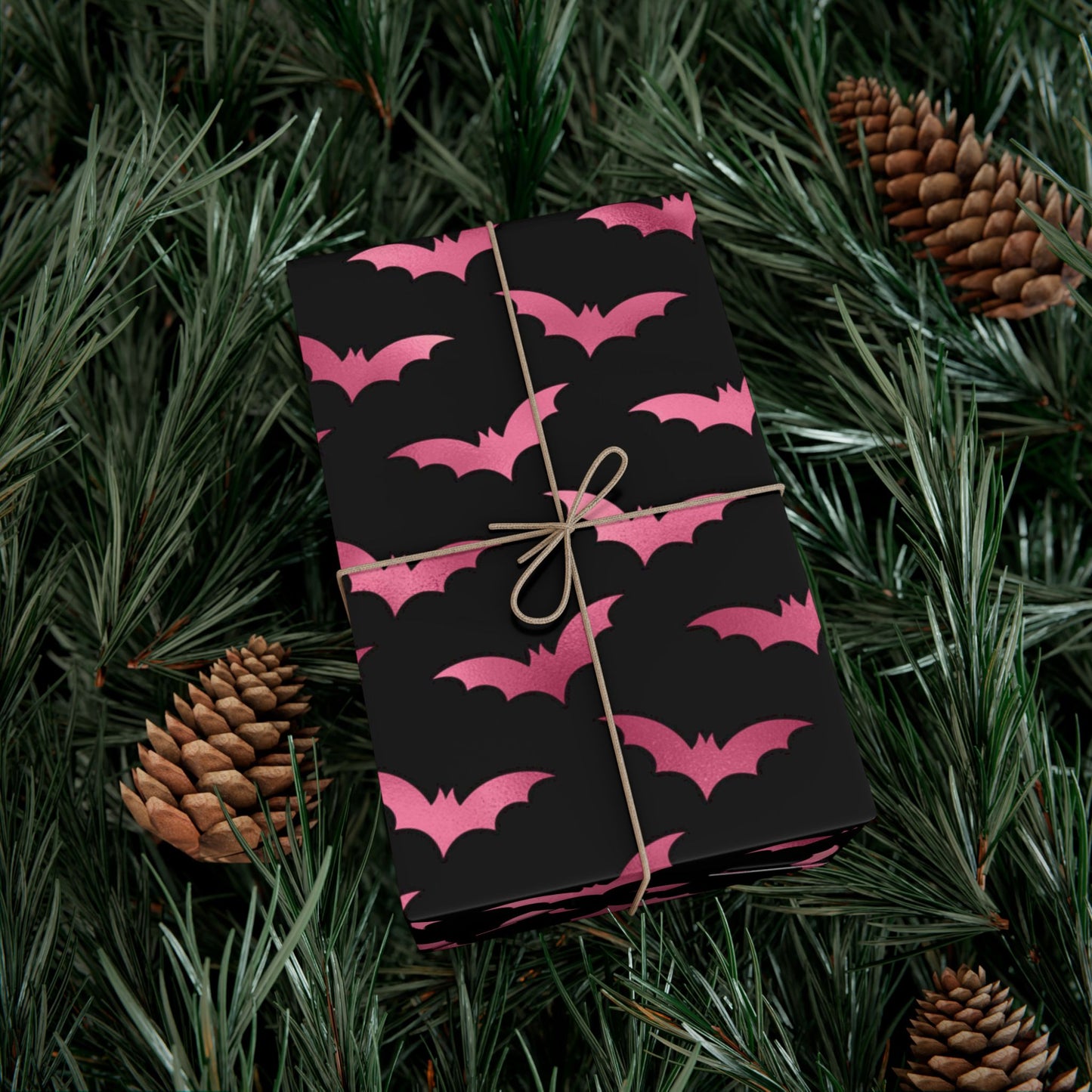 Pink Bats Halloween, Goth Christmas & Creepmas Glam Goth Black Eco-Friendly Gift Wrap Paper